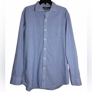 Lauren Ralph Lauren Men Slim Fit Stretch Non Iron Button Down Blue Gingham 17.5